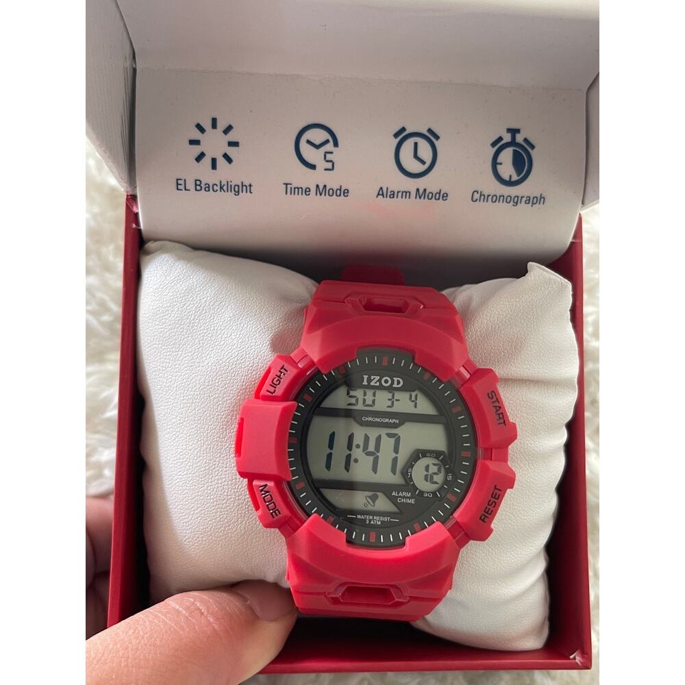 IZOD Athletic Sports Digital Red Wrist Watch NEW in Box Mens